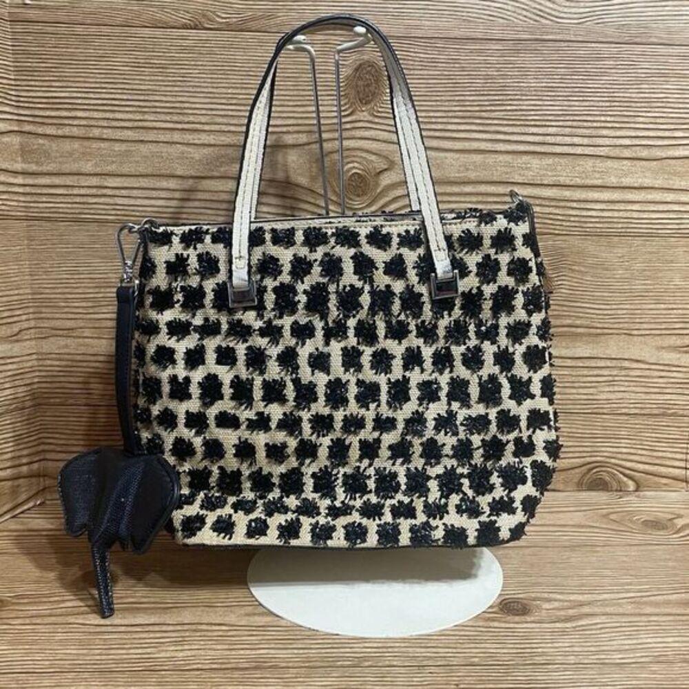 CHRISTIAN SIRIANO Purse Raffia SABRINA Shopper Handbag‎ Tan & Black Elephant FOB